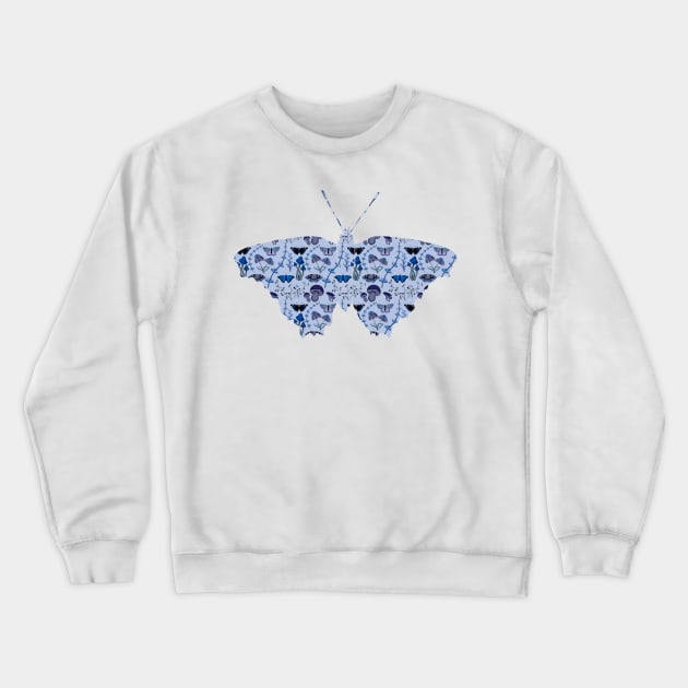 Butterflies, Flowers, Plants and Mushrooms Blue Tones Crewneck Sweatshirt by cesartorresart